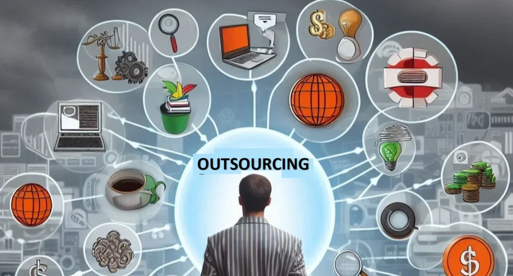 Outsourcing Business Ideas with a diverse team collaborating remotely