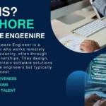 Illustration representing an offshore software engineer working remotely across global locations.